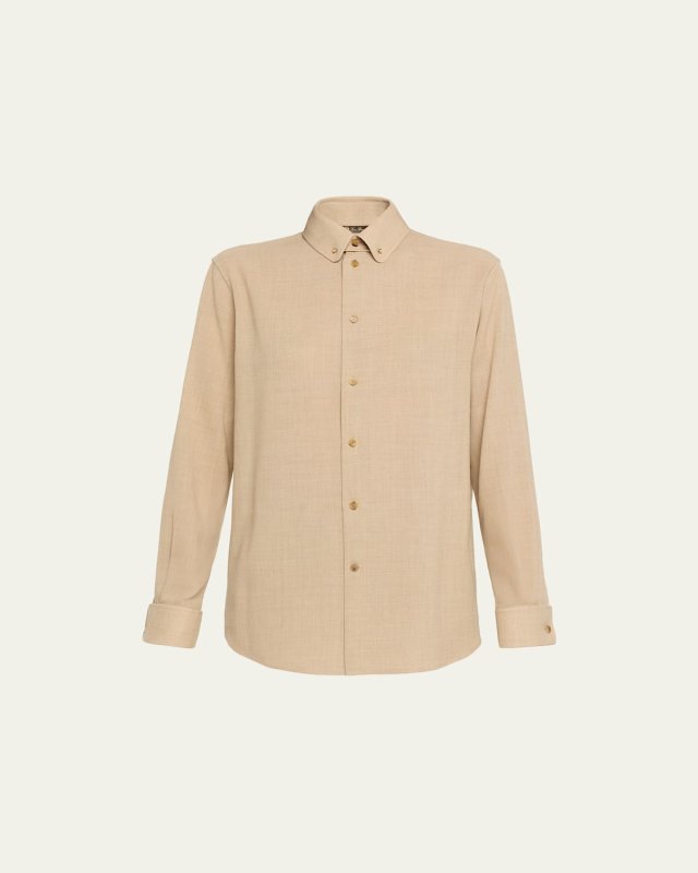 Thea Collar-Pin Wool Button-Down Shirt
